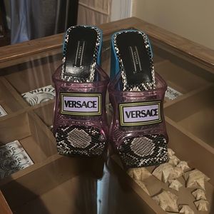 Versace Clear pink snake Sandals wit wedge size 38 fits a woman size 7